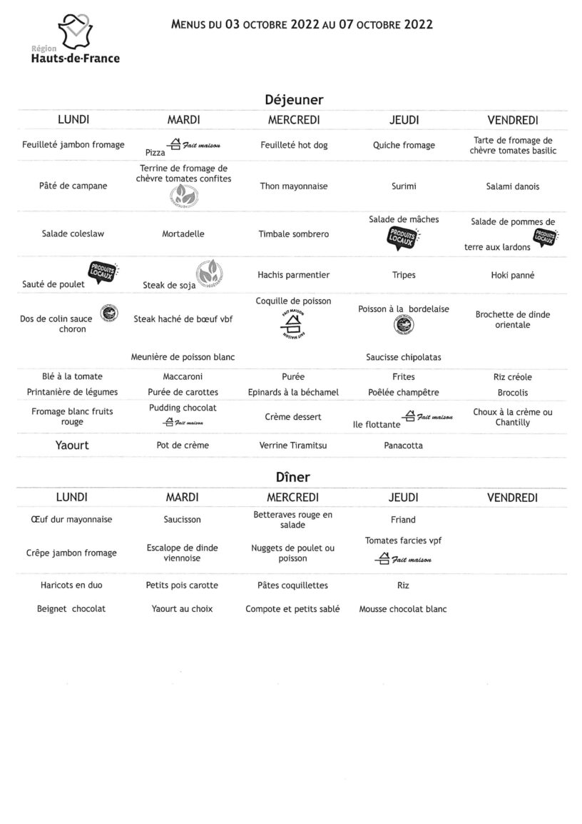 Menus Du Au Octobre Lyc E Polyvalent Lamarck Albert